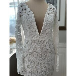 Selfie Leslie Lace Mini Dress White Long Sleeve Bachelorette Rehearsal Dinner